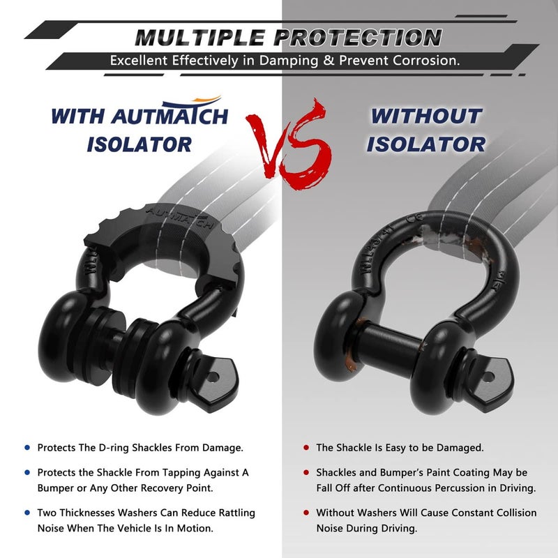 AUTMATCH D Ring Shackle Isolators Washers Kit - 2 Rubber Shackle Isolators with 8 Washers, Fits 3/4 Shackles Protect and Prevents Rattling - Shackle Cover Black - Image 5